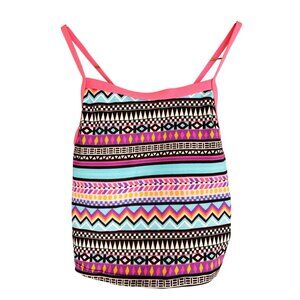 Girls Swim L Tankini Pink Black Aztec Print Padded Swimsuit Bathing Suit Top NEW